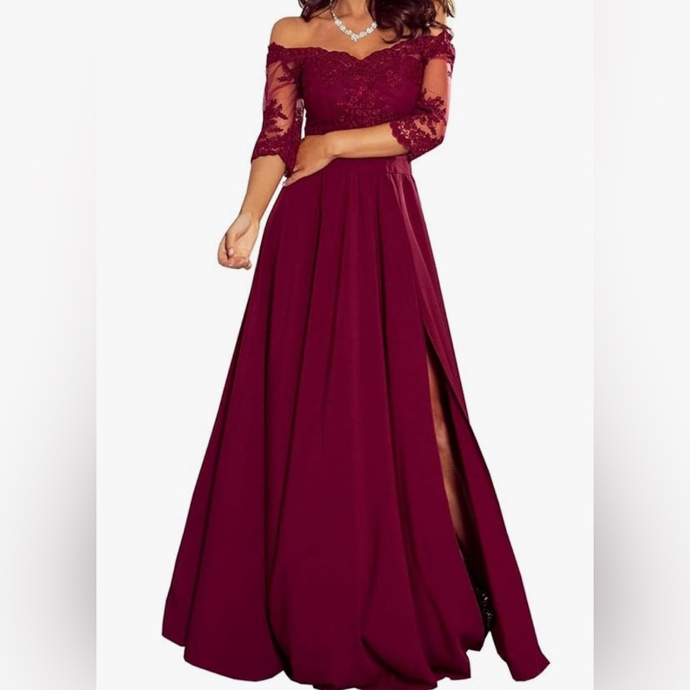 Bridesmaid - Prom dress Dark Red-  Burgundy size 12 fits like. 10